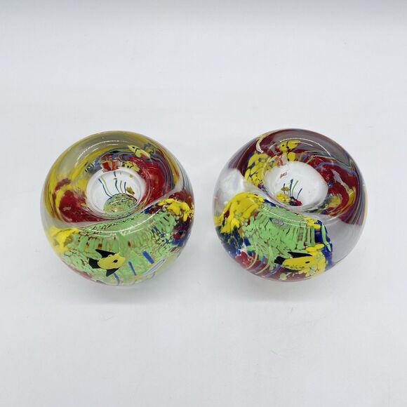 Set of 2 Vintage Murano Style Paperweights 3.5” Aquarium Candle Holders - Picture 5 of 10
